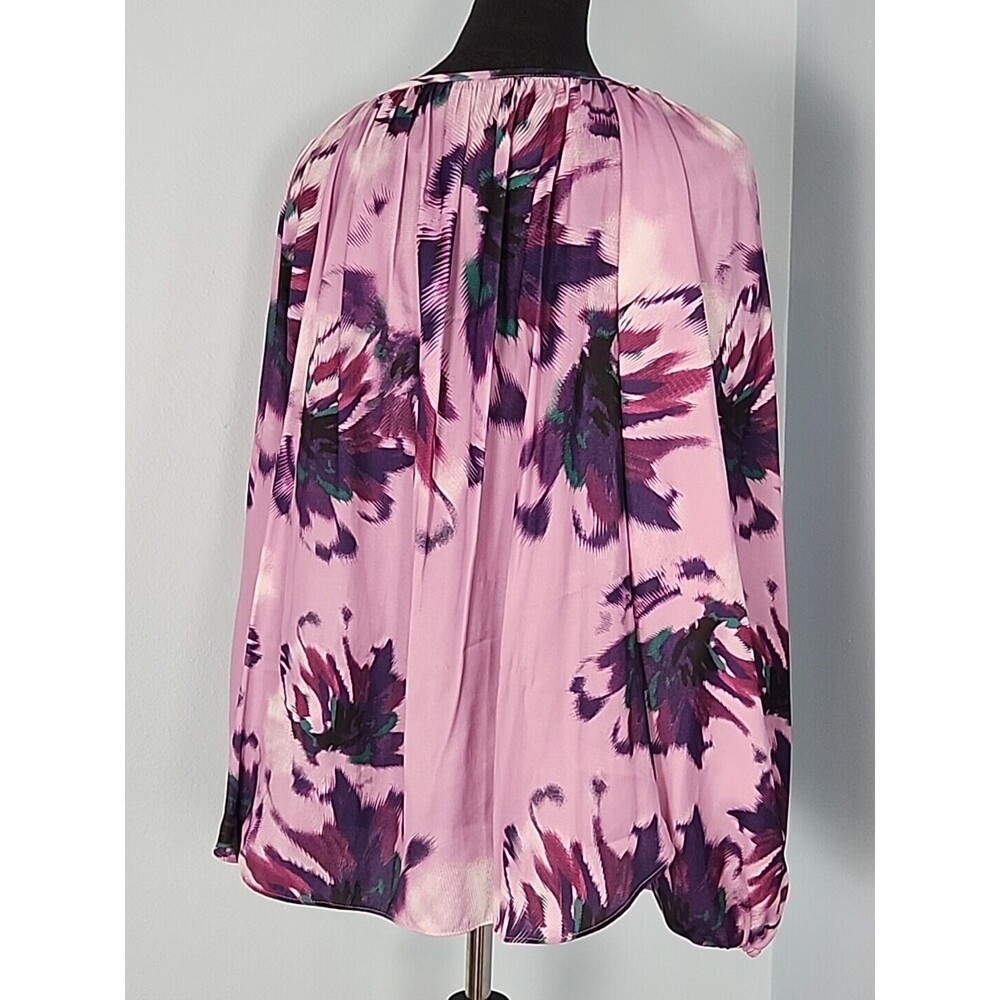 Jennifer Lopez JLO Blouse Large Purple Floral Boho Keyhole Neck Ties - Picture 8 of 15
